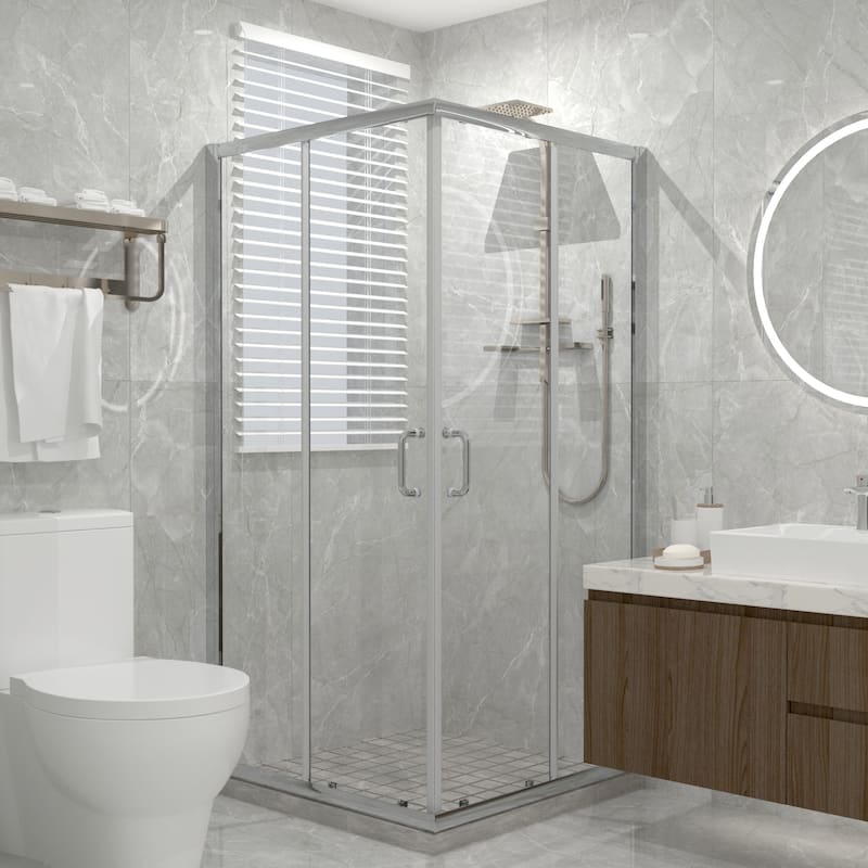 SL4U 36" x 36" x 72" Double Bathroom Corner Sliding Shower Enclosure 1/4" Clear Glass Polished